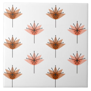 Mid Century Modern Flowers Orange Ceramic Tile