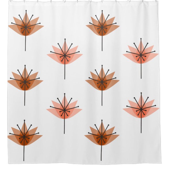 Mid Century Modern Flowers Orange Shower Curtain (Front)