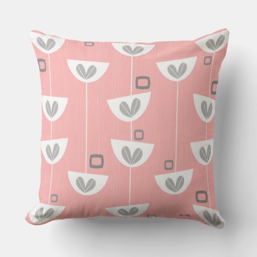 Mid_Century Modern Flowers Pink Grey by Gail Gabel Throw Pillow