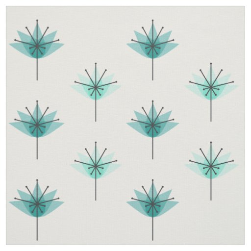Mid Century Modern Flowers Turquoise Fabric