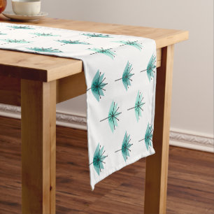 Mid Century Modern Flowers Turquoise Short Table Runner