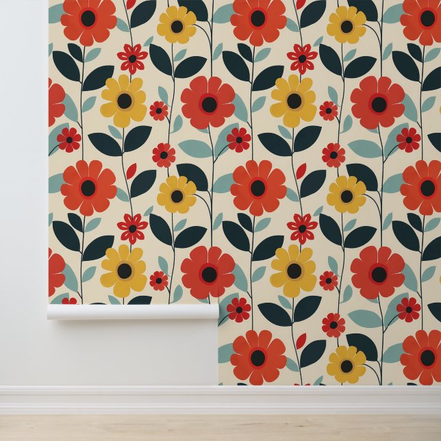 Mid Century Modern Flowers  Wallpaper (Application)