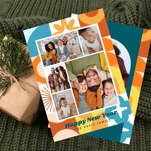 Mid Century Modern Fun Multi Photo New Year Invitation (Creator Uploaded)