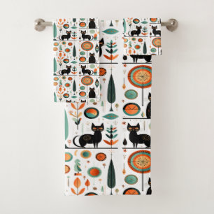 Mid Century Modern Funny Space Cats Bath Towel Set