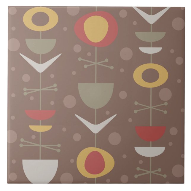 Mid Century Modern Garden Brown Ceramic Tile (Front)