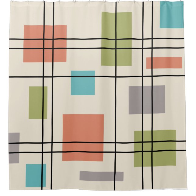 Mid Century Modern Geometric 3 Shower Curtain (Front)