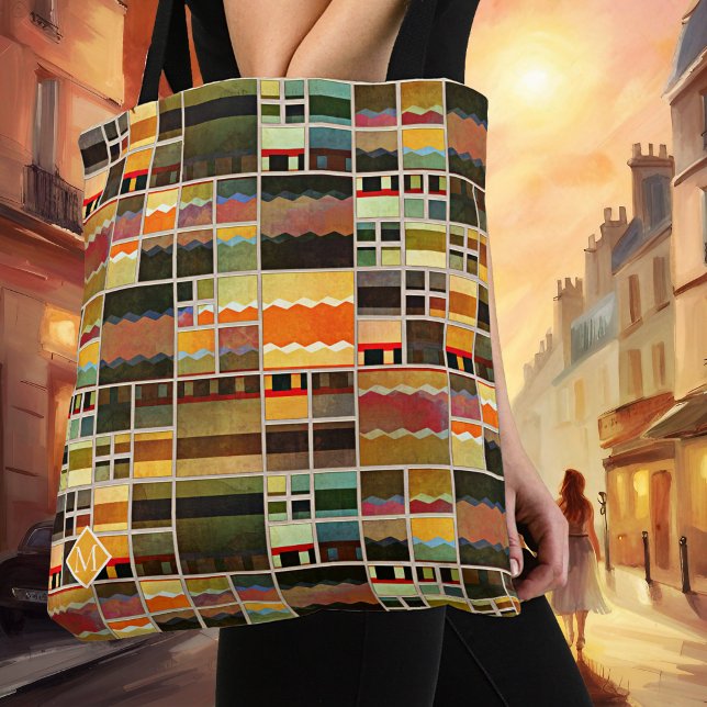 Mid-Century Modern Geometric Abstract Art  Tote Bag (Tote bag featuring a vibrant geometric pattern in stained glass style)