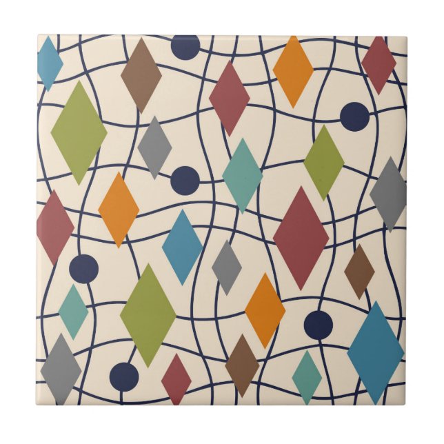 Mid Century Modern Geometric Abstract Ceramic Tile (Front)