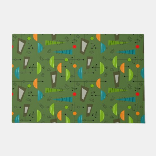 Mid-Century Modern Geometric Abstract Green Doormat