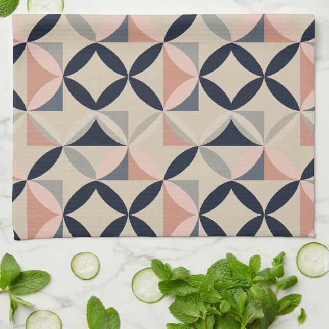 Mid Century Modern Geometric Abstract Pattern  Kitchen Towel (Folded)