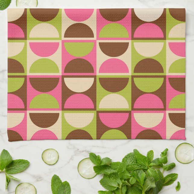 Mid Century Modern Geometric Abstract Pattern Kitchen Towel (Folded)
