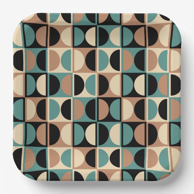 Mid Century Modern Geometric Abstract Pattern Paper Plates (Front)