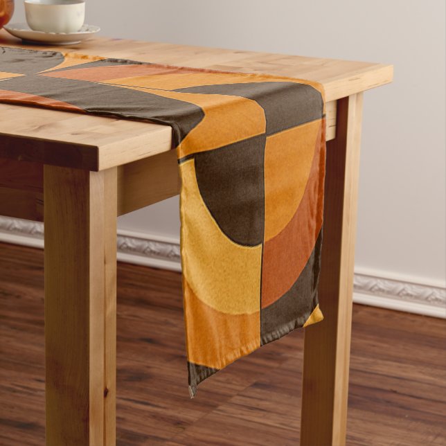 Mid Century Modern Geometric Abstract Pattern Short Table Runner (In Situ)