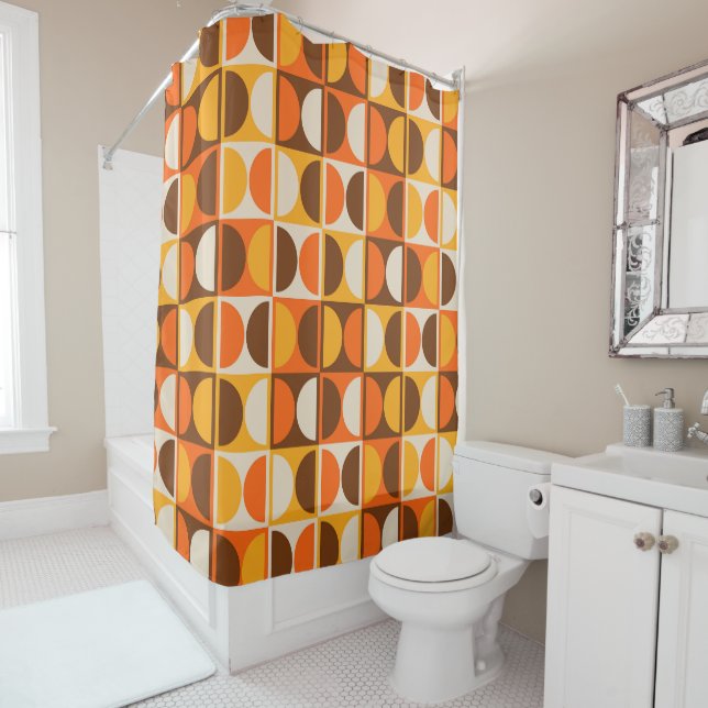 Mid Century Modern Geometric Abstract Pattern Shower Curtain (In Situ)
