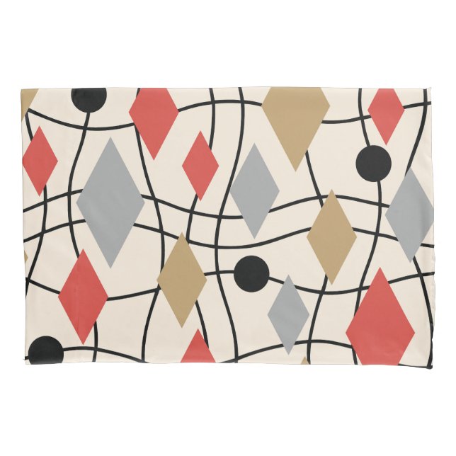 Mid Century Modern Geometric Abstract Pillow Case (Front-Left)