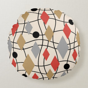 Mid Century Modern Geometric Abstract Round Pillow