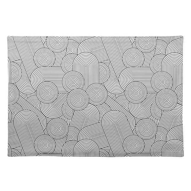 Mid Century Modern Geometric Arch Black White Cloth Placemat (Front)