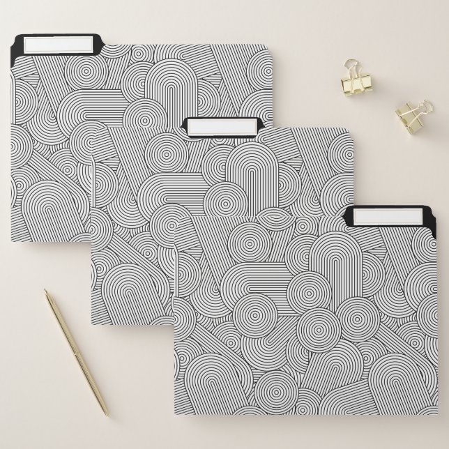 Mid Century Modern Geometric Arch Black White File Folder (Set)