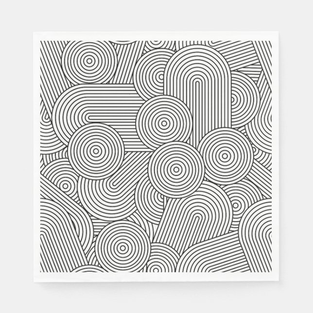Mid Century Modern Geometric Arch Black White Napkins (Front)