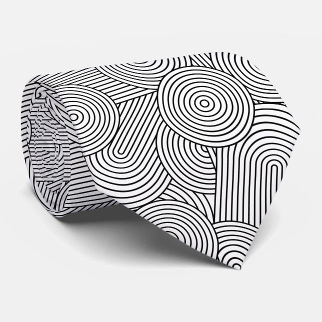 Mid Century Modern Geometric Arch Black White Neck Tie (Rolled)