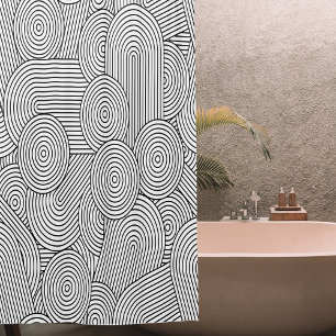 Mid Century Modern Geometric Arch Black White Shower Curtain