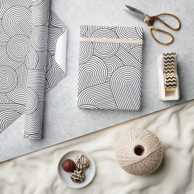 Mid Century Modern Geometric Arch Black White Wrapping Paper (Crafts)