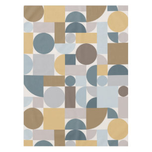 Mid Century Modern Geometric Blue Gold Tablecloth