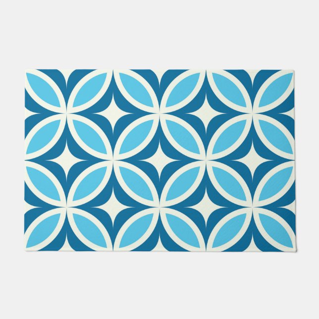 Mid Century Modern Geometric Blue Pattern  Doormat (Front)