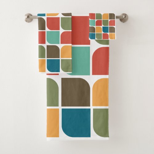 Mid century modern geometric  Bright colors Bath Towel Set