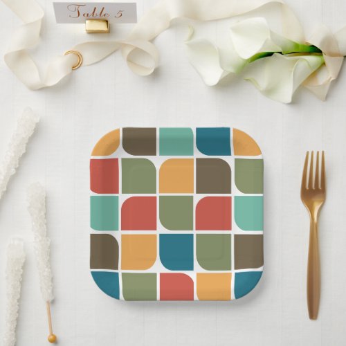 Mid century modern geometric  Bright colors Paper Plates