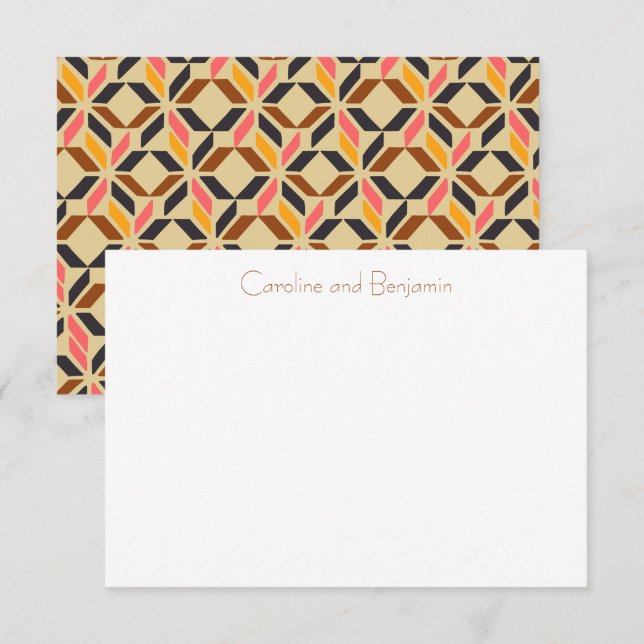 Mid Century Modern Geometric Brown Custom Couple Thank You Card (Front/Back)
