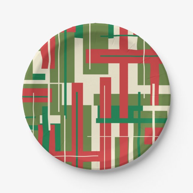 Mid-century Modern Geometric Christmas Abstract Paper Plates (Front)