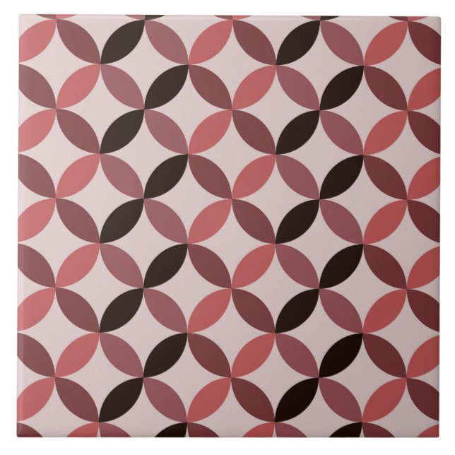 Mid Century Modern Geometric Circles Coral Brown Ceramic Tile (Front)