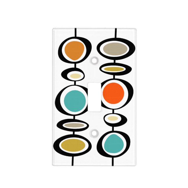 Mid Century Modern Geometric Circles Turquoise Light Switch Cover (Front)
