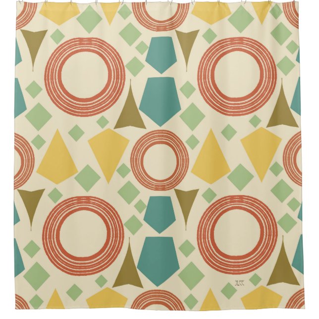 Mid Century Modern Geometric Colorful  Shower Curtain (Front)