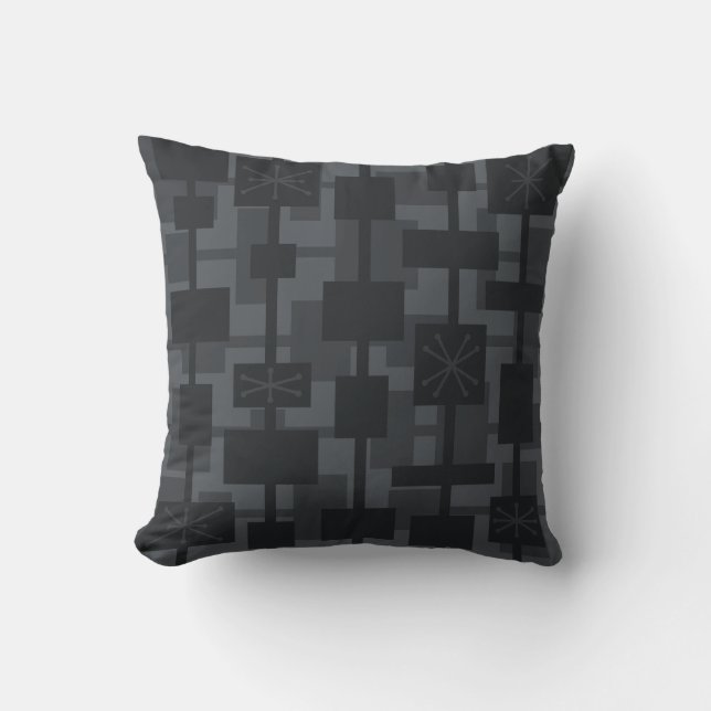 Mid Century Modern Geometric Dark Gray Throw Pillow (Front)