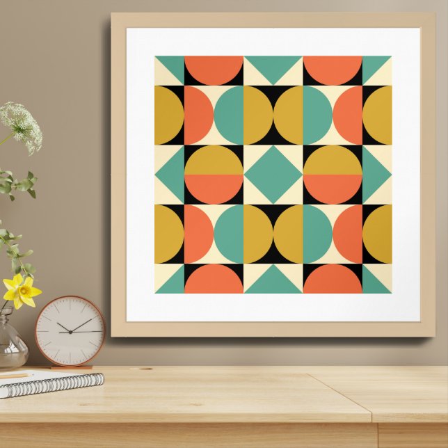 Mid Century Modern Geometric Design Framed Art (Table Top)
