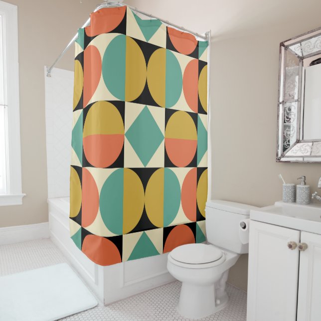 Mid Century Modern Geometric Design Shower Curtain (In Situ)