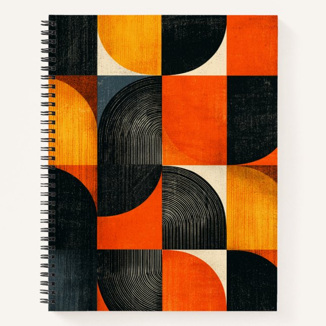 Mid Century Modern Geometric Fall Colors Notebook (Front)