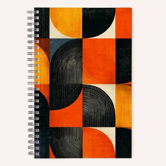 Mid Century Modern Geometric Fall Colors Notebook (Front)