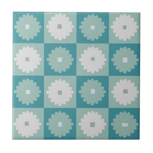 Mid Century Modern Geometric Flowers Ceramic Tile