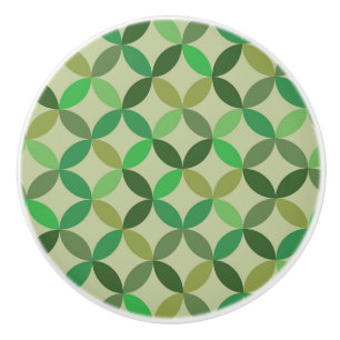 Mid century Modern Geometric Green Circles Pattern Ceramic Knob