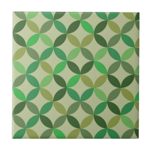 Mid Century Modern Geometric Green Circles Pattern Ceramic Tile