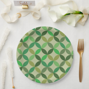Mid century Modern Geometric Green Circles Pattern Paper Plates