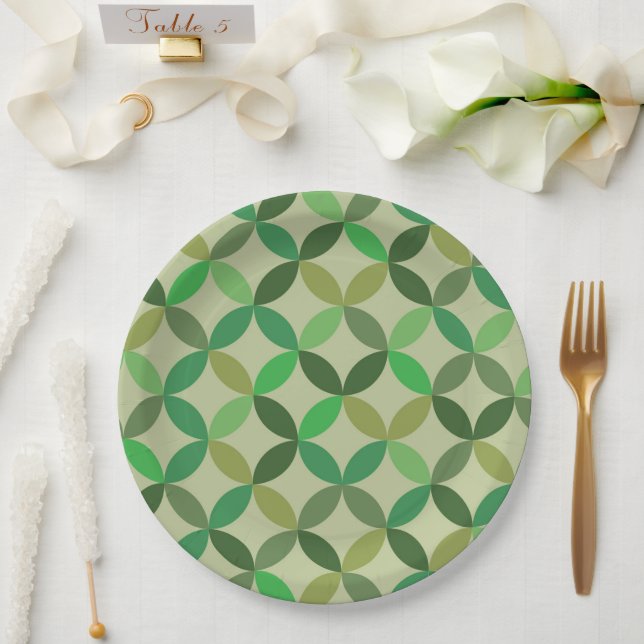 Mid century Modern Geometric Green Circles Pattern Paper Plates (Wedding)