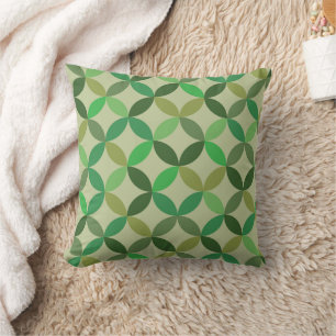 Mid century Modern Geometric Green Circles Pattern Throw Pillow