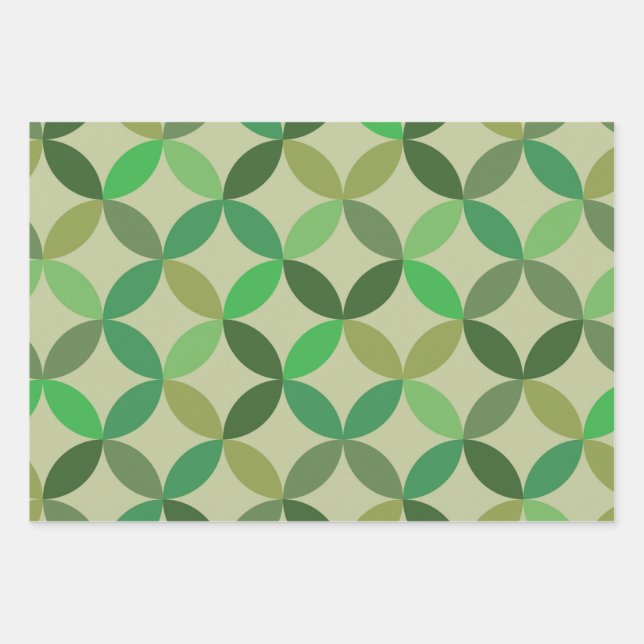 Mid Century Modern Geometric Green Circles Pattern Wrapping Paper Sheets (Front)