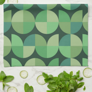 Mid Century Modern Geometric Green Pattern Kitchen Towel