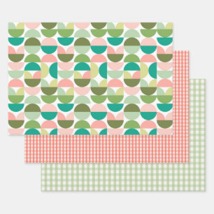 Mid Century Modern Geometric - Green & Peach Wrapping Paper Sheets