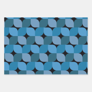 Mid century Modern Geometric in Blue and Turquoise Wrapping Paper Sheets